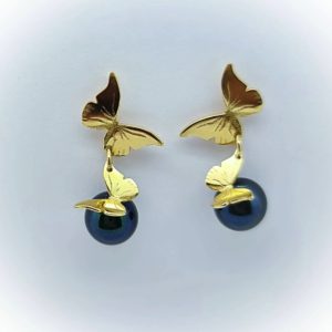 Boucles d'oreilles en or papillons et perles JDL Paris by Jessie Lemaire