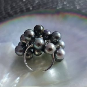20 perles de Tahiti sur bague ajustable en argent