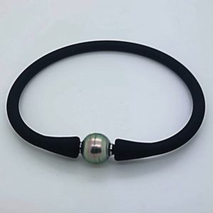 Bracelet pour homme prle de Tahiti silicone noir
