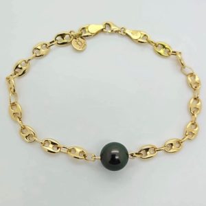 bracelet homme grains de café et perle de Tahiti - Jessie Lemaire