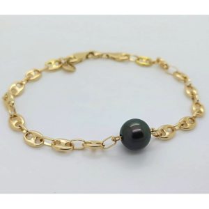 bracelet homme grains de café massifs et perle de Tahiti