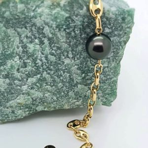 bracelet homme maille grains de café 18K et perle de Tahiti