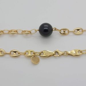 bracelet homme maille grains de café et perle de Tahiti