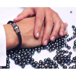 Bracelet homme perle de Tahiti cuir et acier