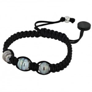TRIO    Bracelet masculin 3 perles de Tahiti cerclées