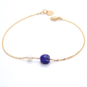 MINERALOVE  Bracelet or, lapis lazuli et perle