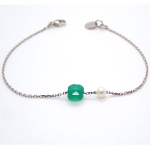 Bracelet or 18k, agate verte et perle de culture - JDL Paris by Jessie Lemaire