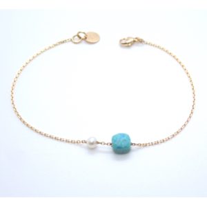 Bracelet or jaune, turquoise et perle - JDL Paris
