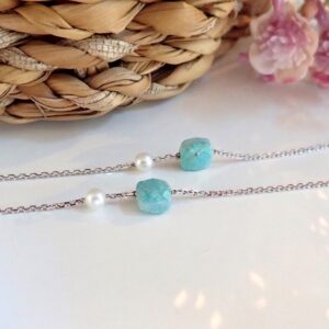 MINERALOVE  Bracelet chaine fine, turquoise et perle