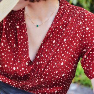MINERALOVE  Collier chaine fine, agate verte et perle