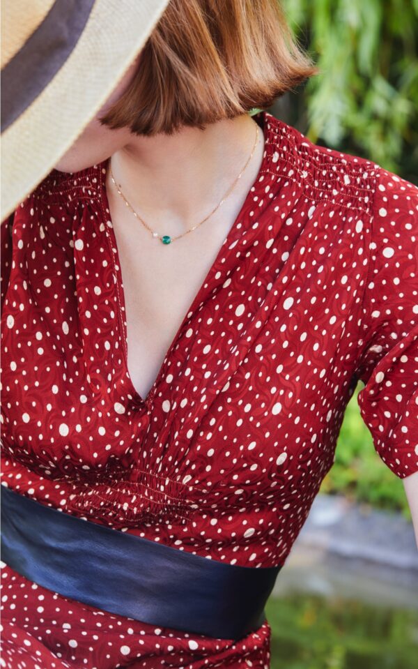 Collier agate verte et perle sur or 18K - JDL Paris By Jessie Lemaire