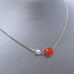 MINERALOVE  Collier chaîne fine, cornaline et perle