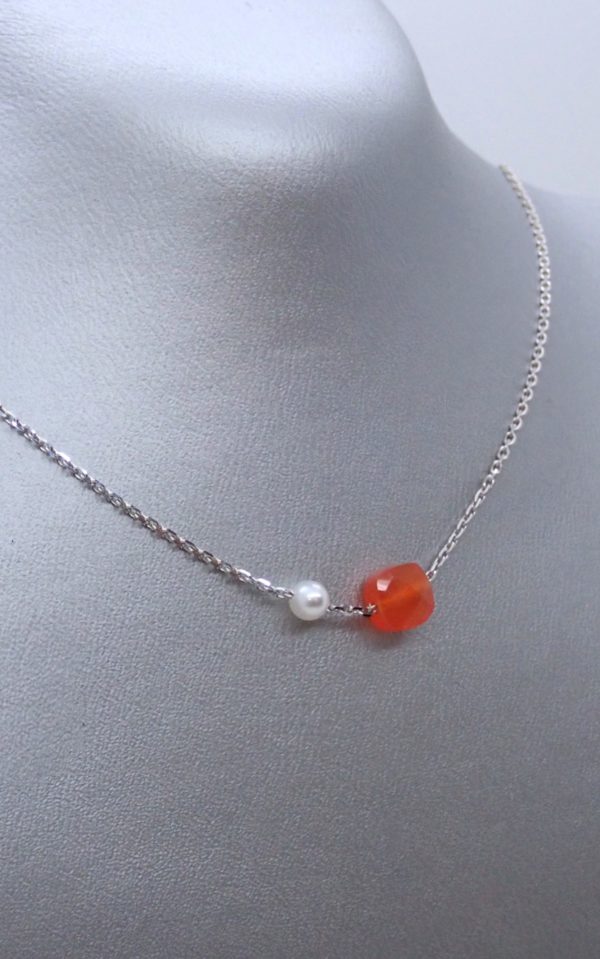 Collier en or 18K, cornaline et perle - JDL Paris