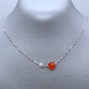 Collier fin en or 18K,cornaline et perle - JDL Paris