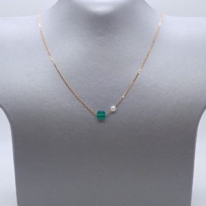 Collier fin en or avec agate verte et perle de culture - JDL Paris by Jessie Lemaire