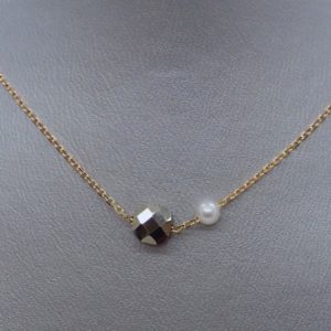 MINERALOVE  Collier chaîne fine, pyrite et perle