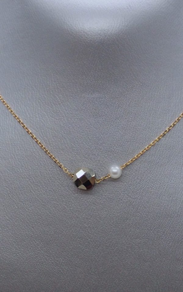 Collier or 18K, pyrite et perle de culture - JDL Paris by Jessie Lemaire
