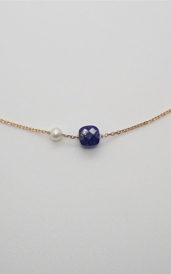 Collier or, lapis lazuli et perle - JDL Paris