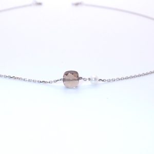 Collier quartz fumé, or et perle - Jessie Lemaire