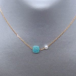 Mineralove - Collier en or jaune, turquoise et perle by JDL Paris