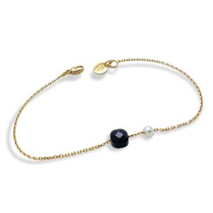 MINERALOVE  Bracelet chaine fine, Onyx et perle