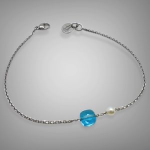 Bracelet topaze bleue, or et perle - JDL Paris