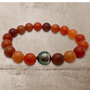 Bijou homme perle de Tahiti et aventurine orange