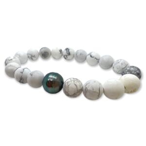 Bracelet élastique homme howlite blanche du canada et perle de tahiti