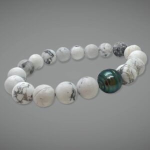 Bracelet homme howlite blanche du canada et perle de tahiti