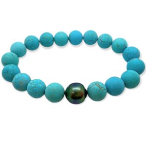 Bracelet homme howlite bleue et perle de Tahiti - JDL Paris