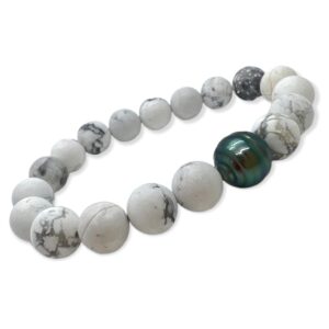 Bracelet homme howlite du canada et perle de tahiti