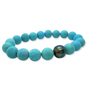 Bracelet homme howlite turquoise et perle de Tahiti cerclée - JDL Paris