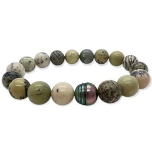 Bracelet homme jaspe dendritique et perle de Tahiti - JDL Paris