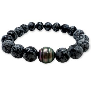 Bracelet homme obsidienne et perle de Tahiti cerclée