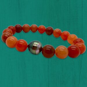Bracelet homme perle de Tahiti, aventurine orange
