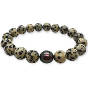 Bracelet homme perle de Tahiti cerclée et jaspe dalmatien