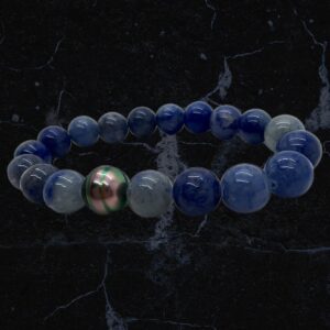 Bracelet homme perle de Tahiti et aventurine bleue