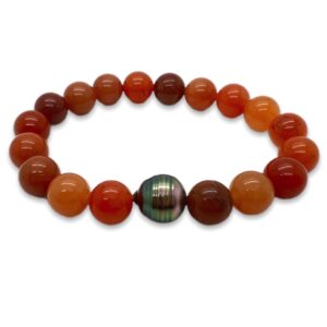 Bracelet homme perle de Tahiti et aventurine orange