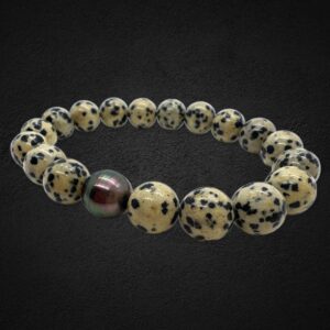 Bracelet homme perle de Tahiti et jaspe dalmatien