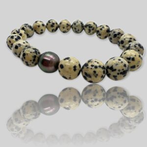 Bracelet homme perle de Tahiti et jaspe dalmatien - JDL Paris