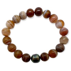 Bracelet homme perle de Tahiti et perles d'agate veinée