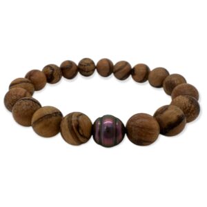 Bracelet homme perles de bois d'encens et perles de Tahiti