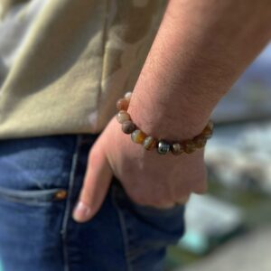 Bracelet pour homme agate marron veinée et perle de Tahiti