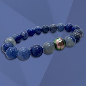 Bracelet pour homme perle de Tahiti et aventurine bleue