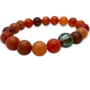 Bracelet pour homme perle de Tahiti et aventurine orange