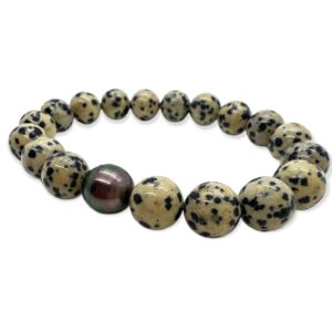 ON THE ROAD  Bracelet homme perle de Tahiti et jaspe dalmatien